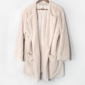 Democracy Faux Fur Coat Cream Teddy Size XL Street Luxe Winter Glam